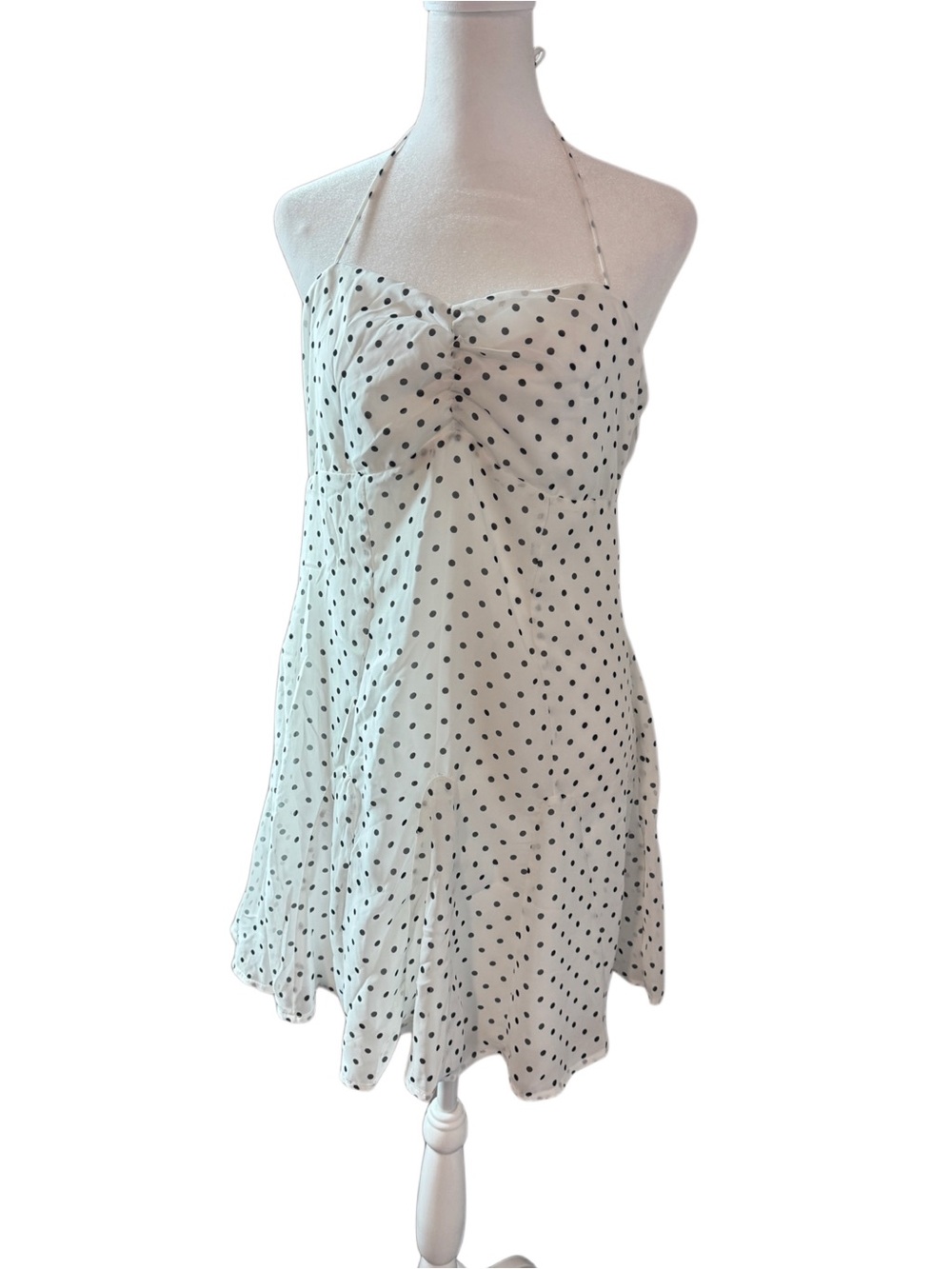 NWT Madden Girl White Black Polka Dot Halter Mini Dress Size L